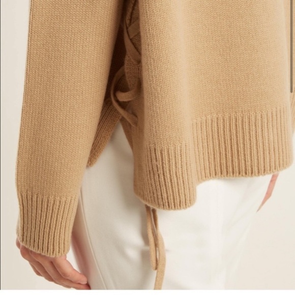 Vince 100% Cashmere Lace Up Crewneck Sweater Camel Oversized size S - Picture 3 of 11
